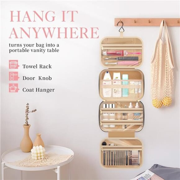 Hanging Toiletry Bag Waterproof Travel Makeup Organizer for Women and Men - Picture 4 of 7